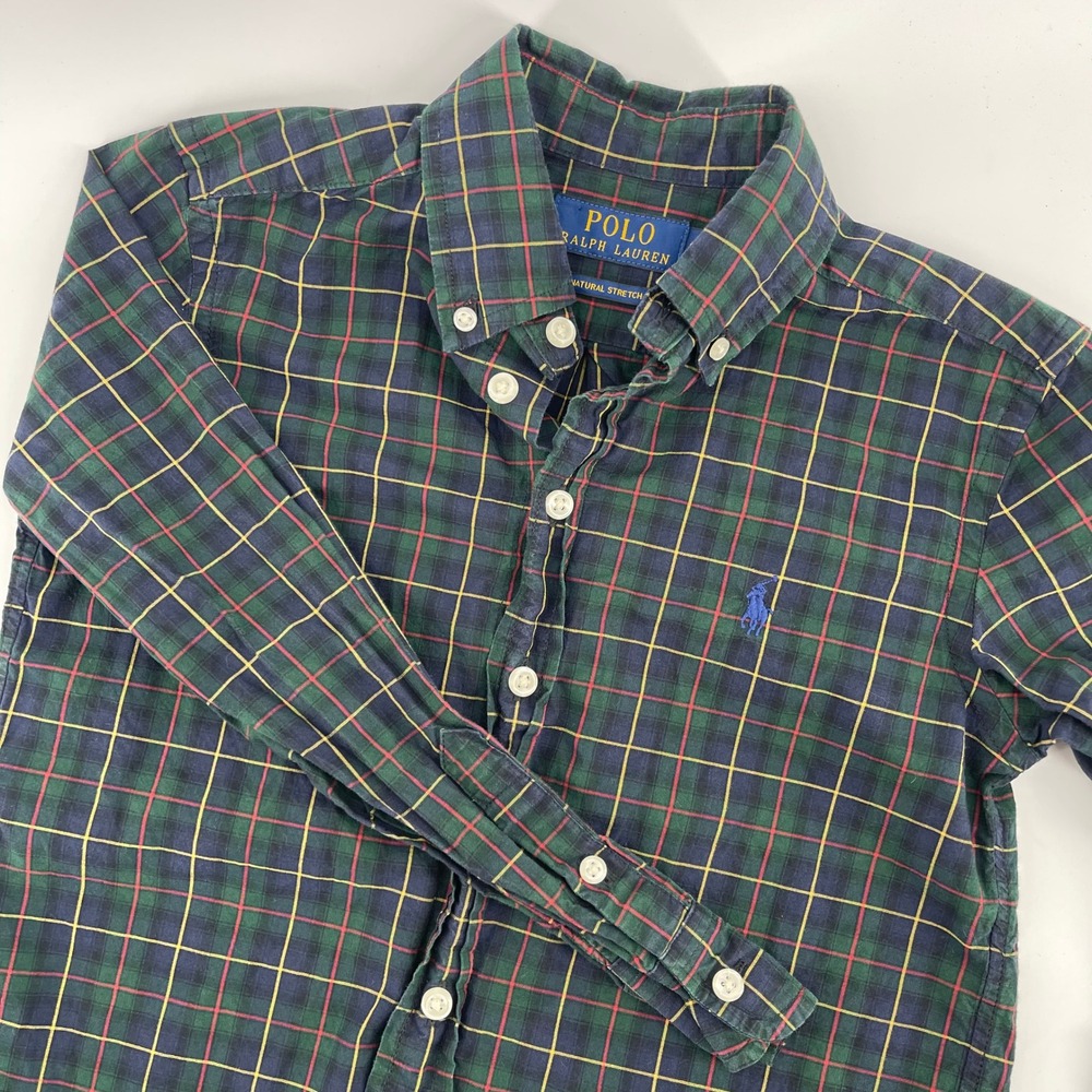 Polo Ralph Lauren Plaid Button Down Shirt Natural Stretch Kids‎ Size S